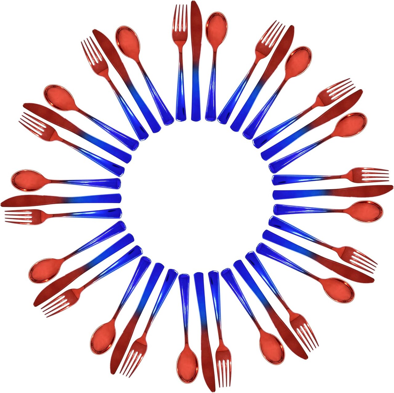 144 Count Bulk Fourth of July Red and Blue Plastic Cutlery Silverware 48 Spoons 48 Forks 48 Knives